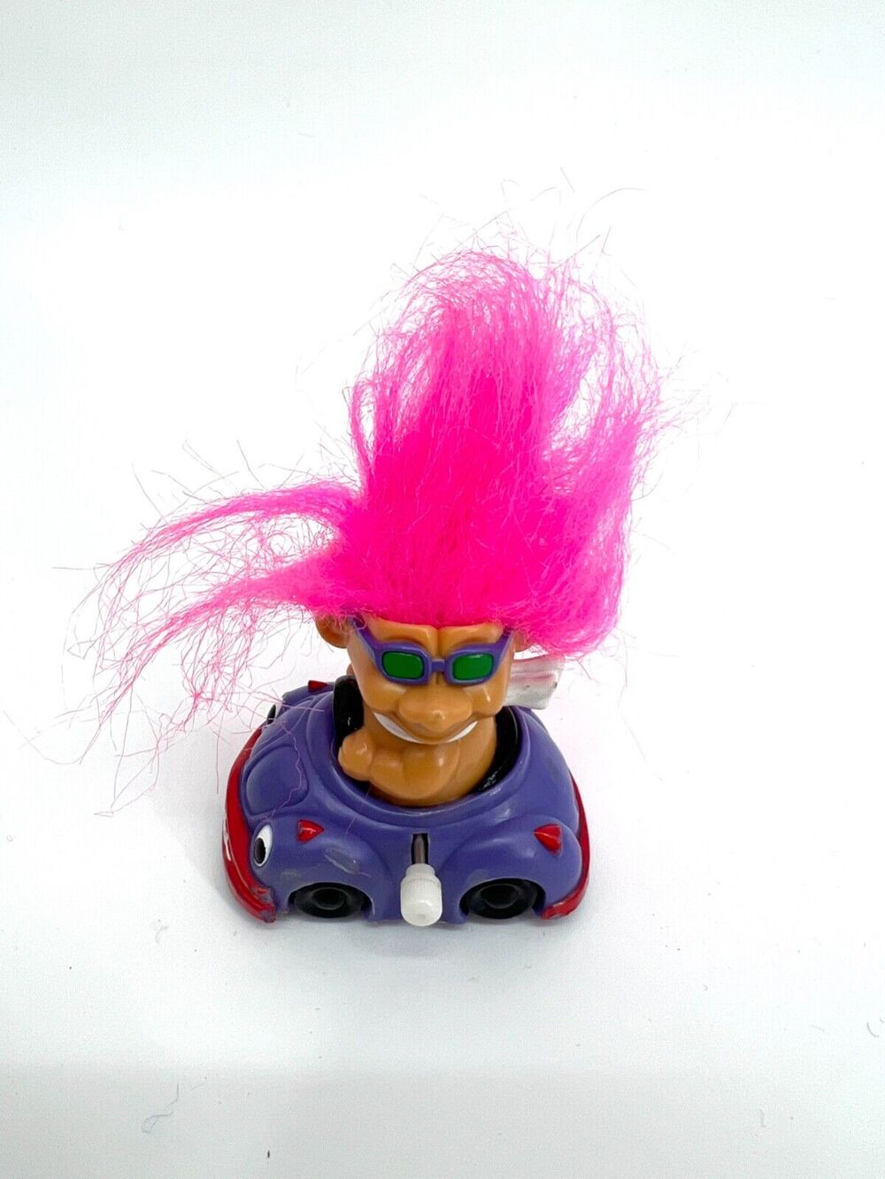 Vintage Miniature Lucky Troll Doll With Pink Hair Wind Up Car